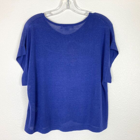 August Silk Women's Cropped Cardigan Size S Blue Linen Blend Silver Rose Buttons - Picture 5 of 5